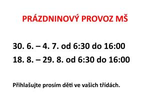 Prázdninový provoz v MŠ 